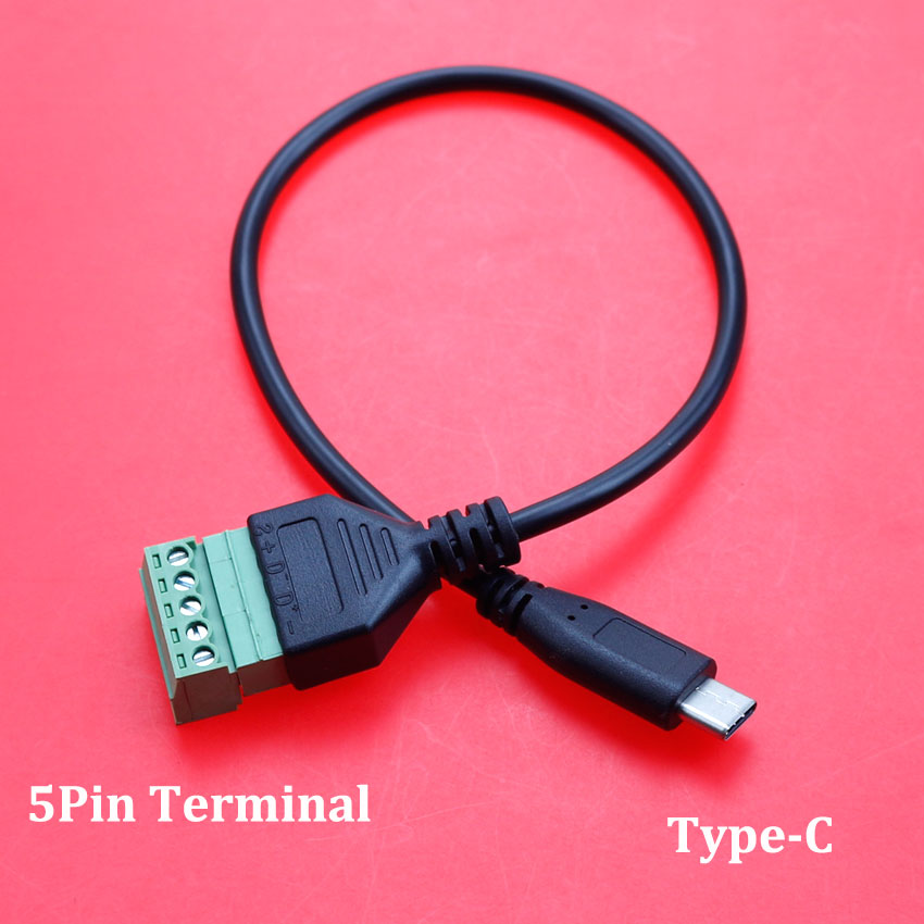 3.5mm Mono Stereo Micro Mini USB 2.0 Type-C Male to 5 Pin Female Bolt Screw Connector with Shield Terminal Plug Adapter Cable: Orange