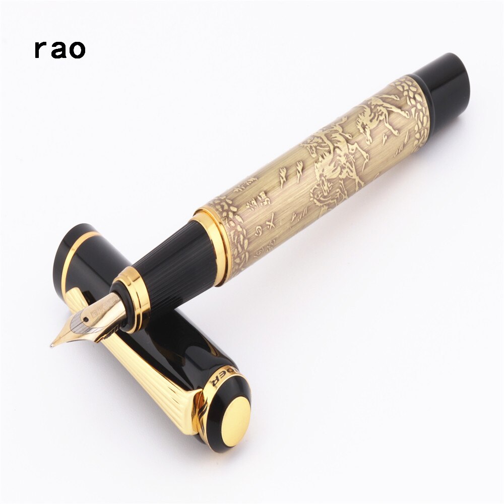 Baoer 507 messing gouden acht paarden business office medium penpunt vulpen