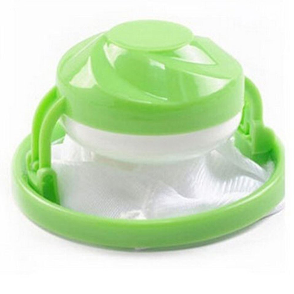 Husholdningsartikler hjem flydende fnug hårfanger mesh pose vaskemaskine tøjvask filterpose rengøring: Grøn