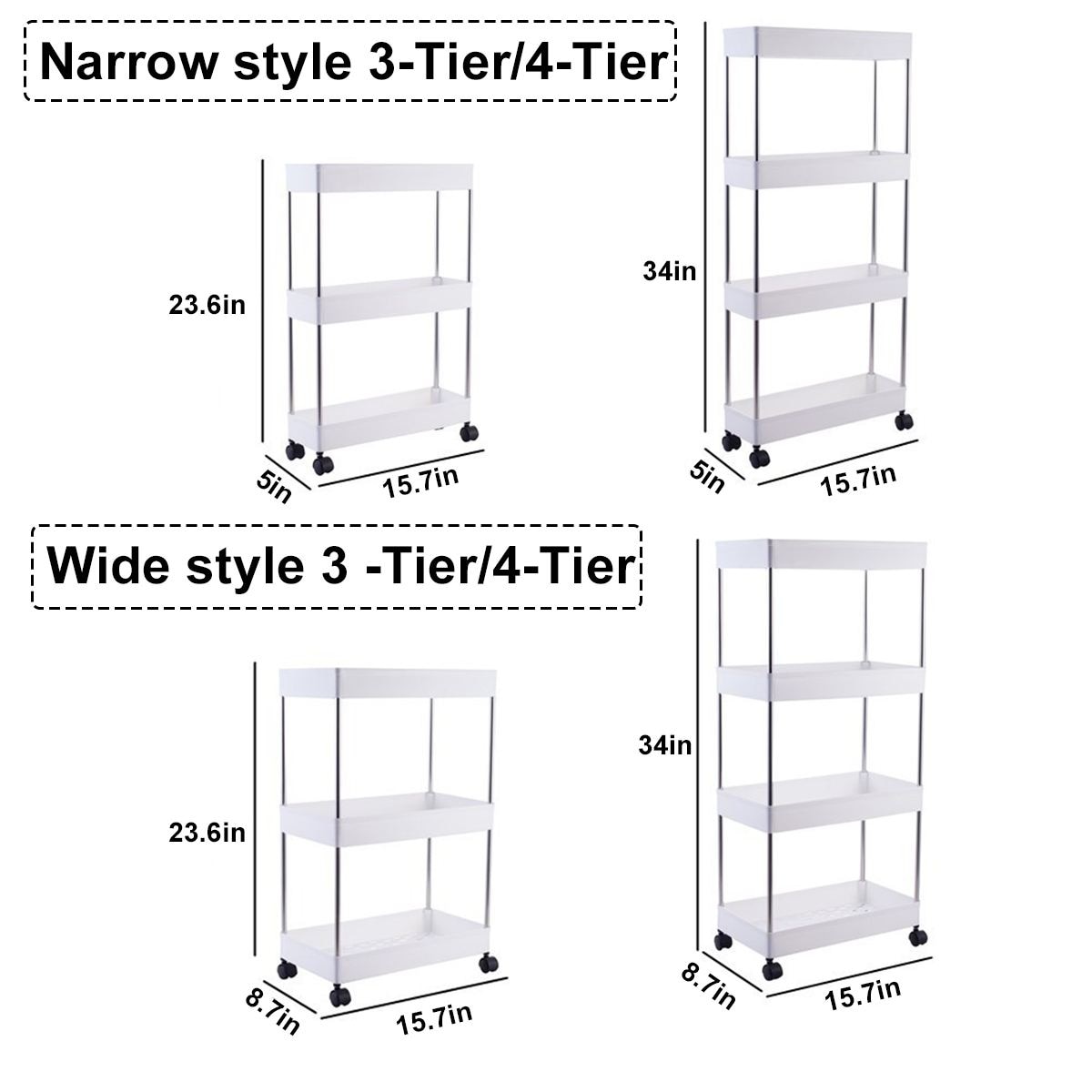 Kitchen Storage Rack Fridge Side Shelf Space Saving Organizer Movable Assemble Plastic Bathroom Organizer Shelf 3/4 Layer
