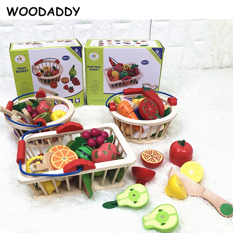 WOODADDY Giocattoli Del Bambino Fragola Simulazione di Frutta Verdura Cut Set Giocattoli di Legno Per I Bambini I Bambini di Alimento Della Cucina Educativo del Regalo