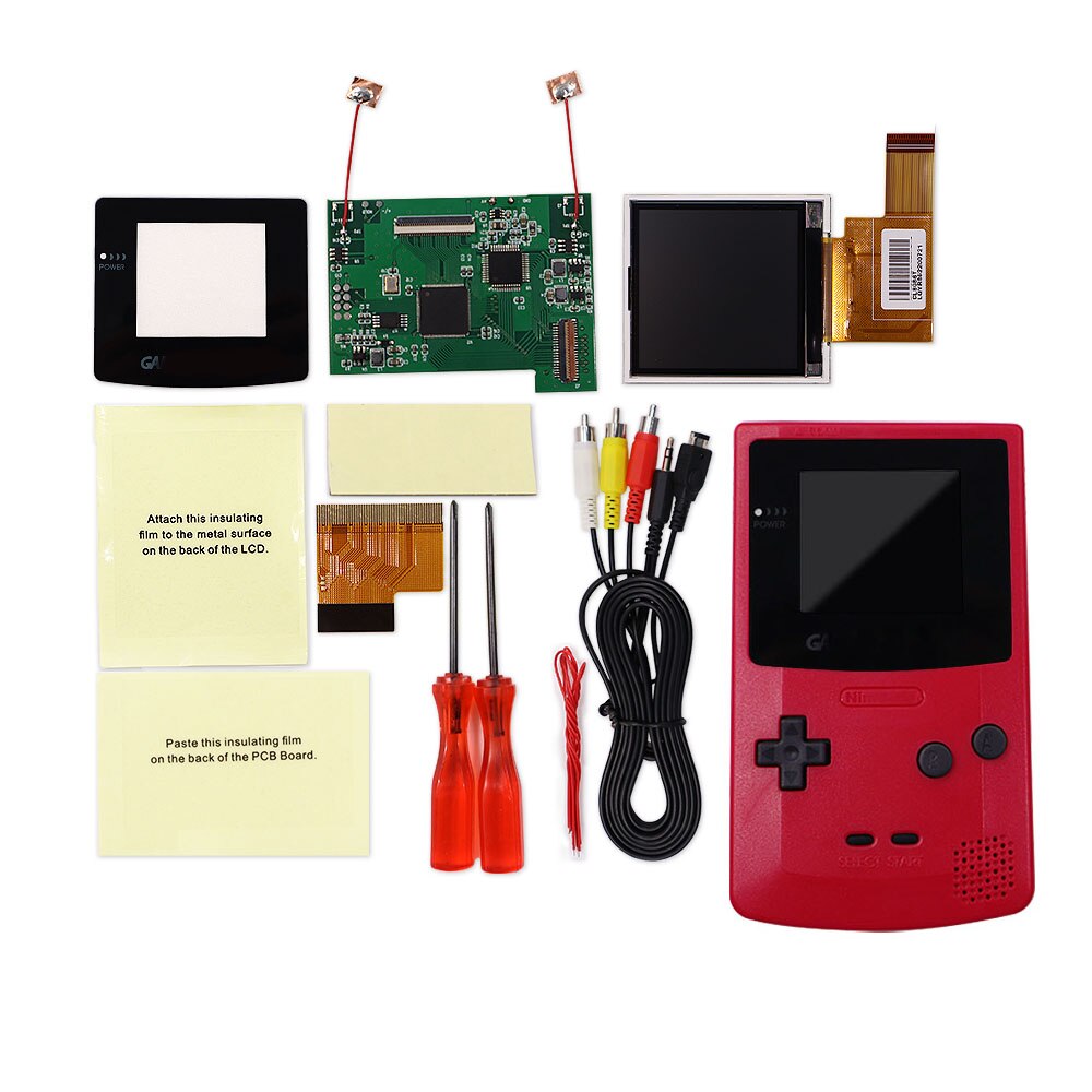 TV Version 2.2 inches GBC LCD High Brightness LCD Screen TV Out for Gameboy COLOR GBC - No Need Shell Cutting: Red