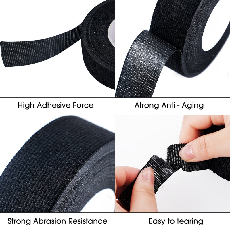 Hitzebeständiges, selbstklebendes Stoffband für Kfz-Kabelband, Kabelbaum, Kabelbaum, elektrisches Wärmetuch, 9 mm, 15 mm, 19 mm, 25 mm