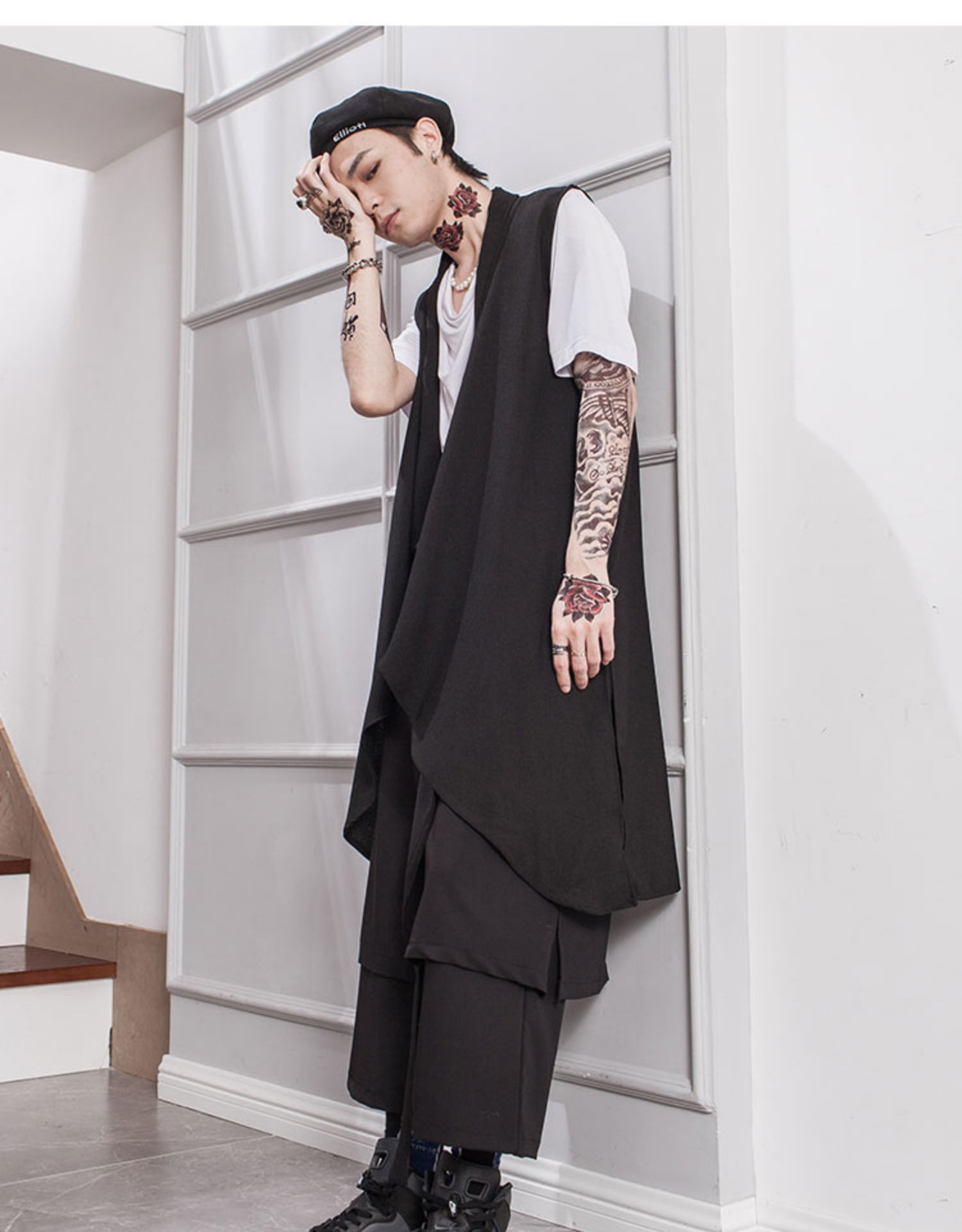 Korean mid summer long sleeveless vest bottom shirt loose youth thin spinning cardigan men