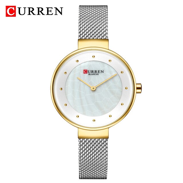 CURREN Luxe Dames Horloges Waterdicht Roestvrij Staal vrouwen Quartz Horloge Voor Vrouwen Genève Polshorloge Relogio Feminino: Gold White