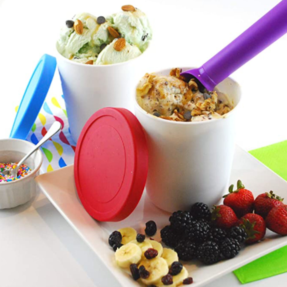 Ice Cream Cups Container Dessert Freezer Storage Cup Tub Lid Containers Plastic Round Tubs Dessert Food Storage Container