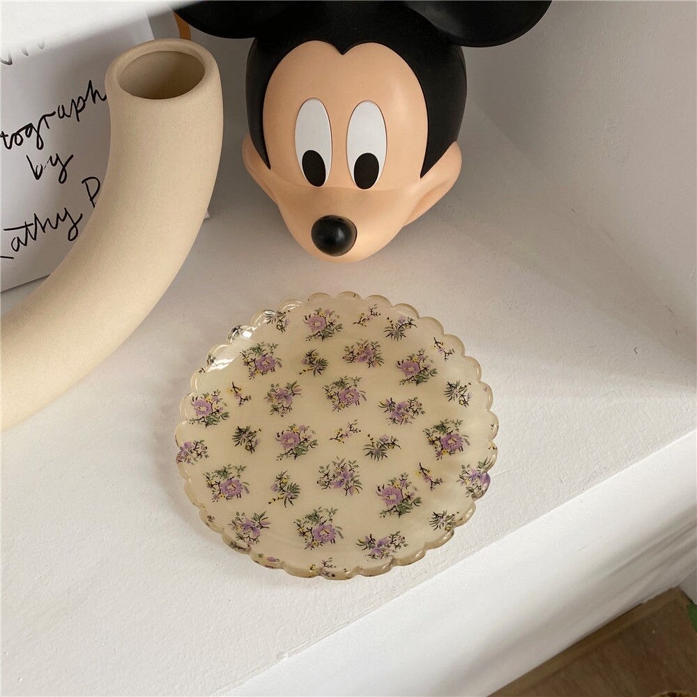 Ins Girl-plato a cuadros para niña, plato postre bandeja foto Simple, accesorios decorativos, Garrafa: Purple floral
