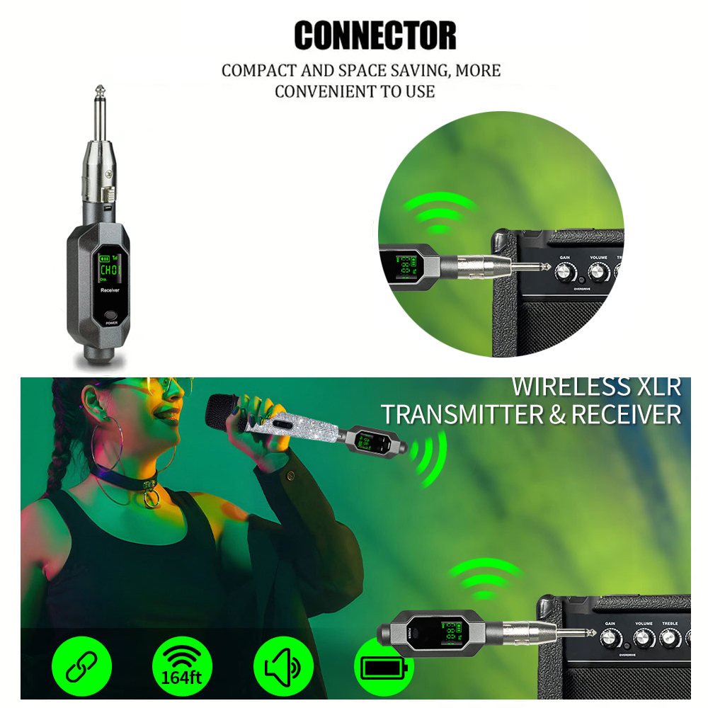 Wireless XLR Transmitter and Receiver Rechargeable Mic Adapter for Dynamic Microphone, Audio Mixer