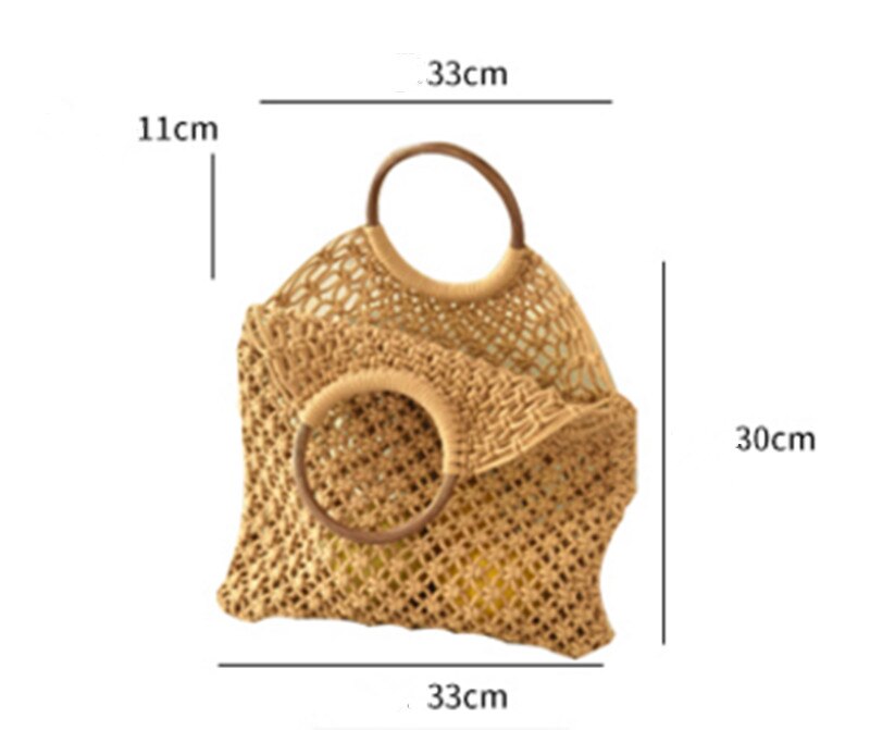 Women's Hollow Out Mesh Rope Weaving Buckle Travel Handbag