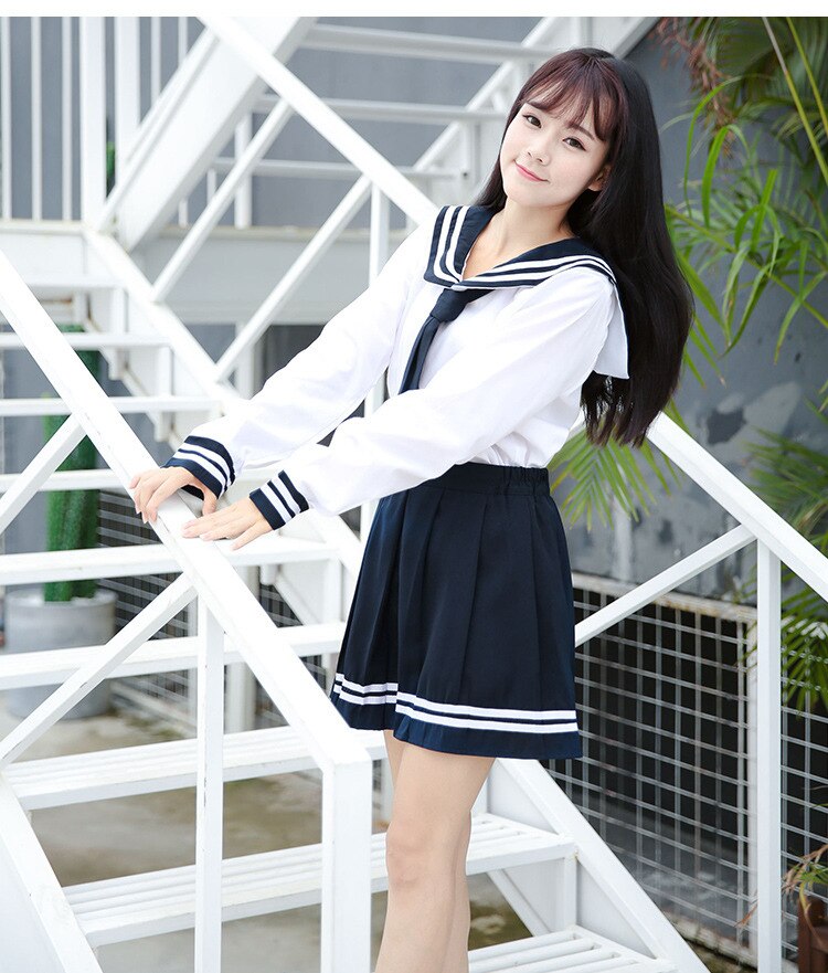 School Uniform Japanese JK Spring Autumn Fall Long Sleeve Shirt Skirt Suit Set Cosplay 2 Piece Junior High School Girls Uniforms