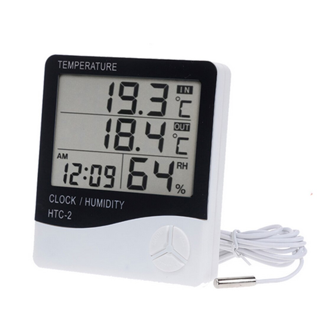 Portable LCD Digital Temperature Humidity Meter -1 /-2 Indoor Outdoor Hygrometer Thermometer Tester Weather Station With Clock: htc-2 wired