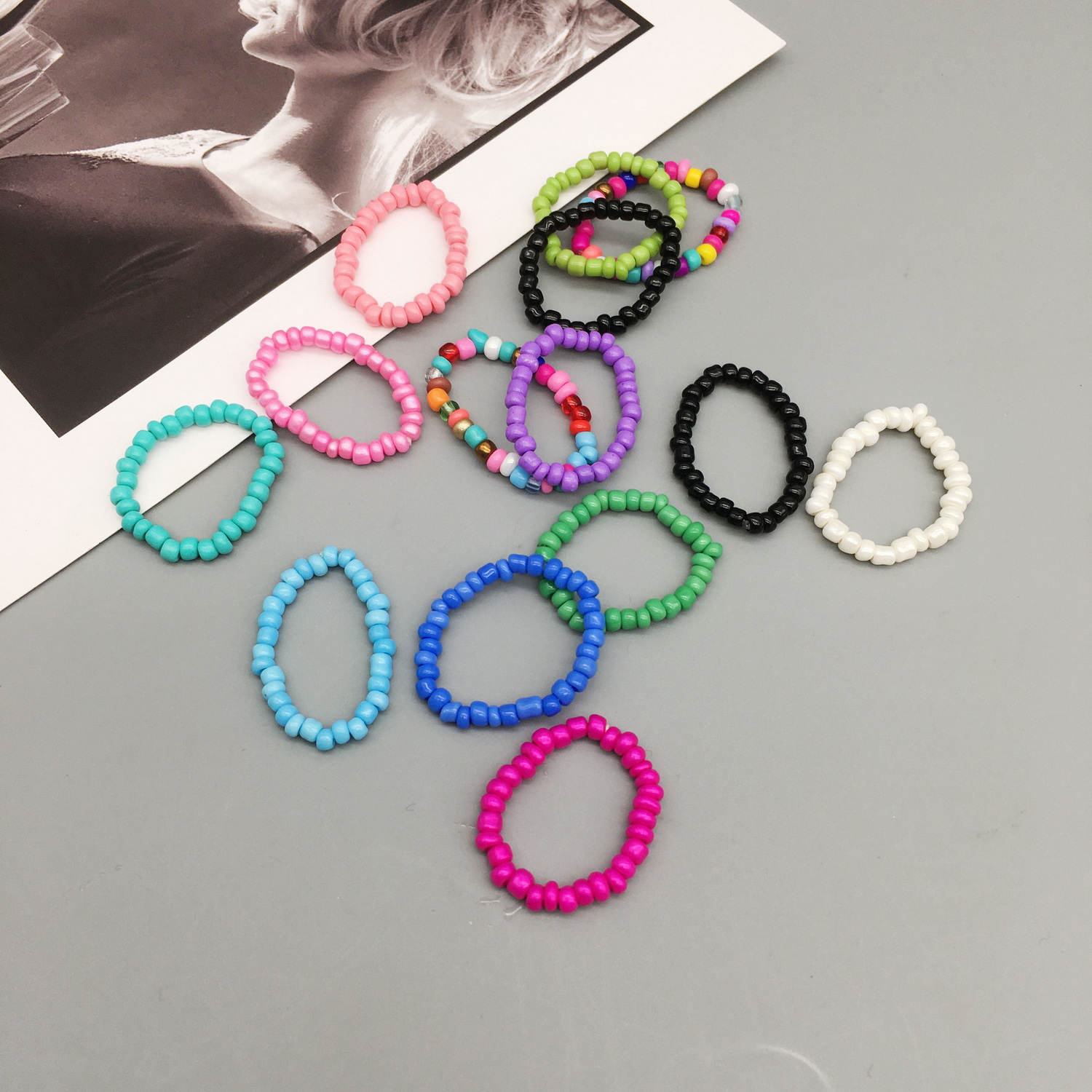 Anillos de cuentas de semillas simples para mujer, anillos con cuentas de cristal a la , bonitos y minimalistas, cuentas coloridas, anillos finos apilados geométricos