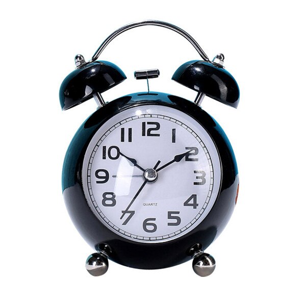 3inch Twin Bell Loud Nightlight Non Ticking Bedside Decor Desk Alarm Clocks: Black