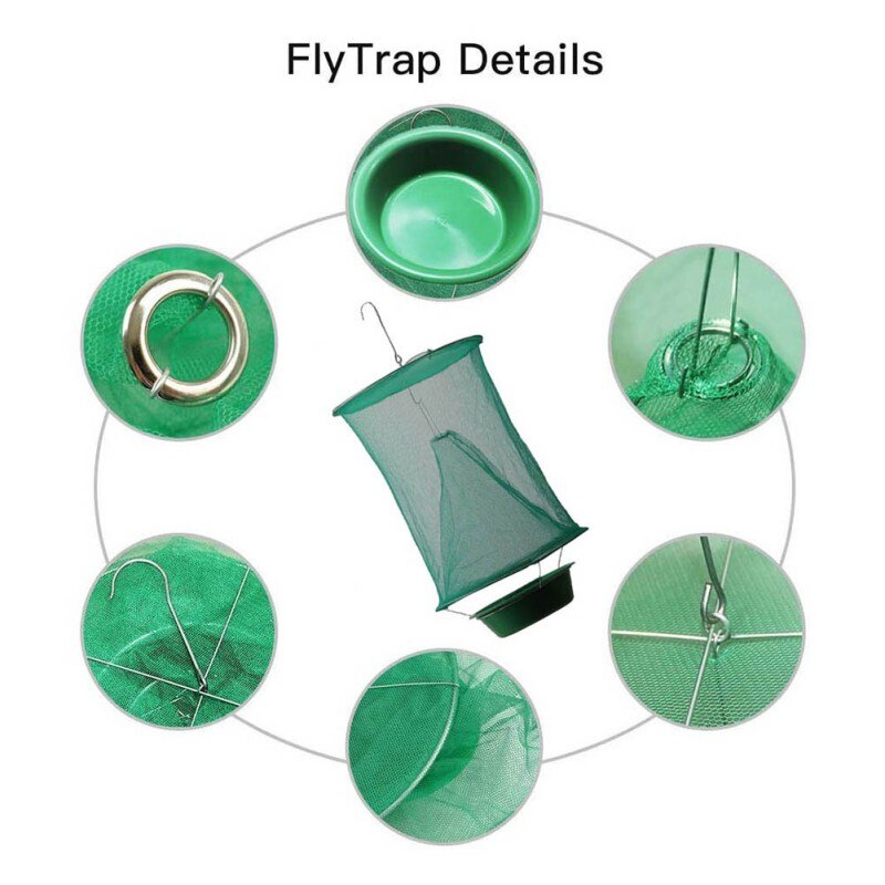 Piège à mouches vert suspendu pliant # filet vert + Pot (sans appât)