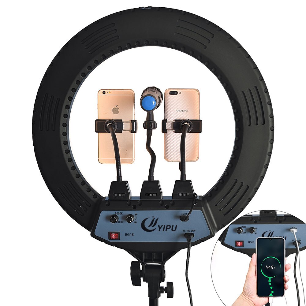 Professionele 18 Inch Led Light Ring Met Telefoon Houder 48W Grote Ring Licht Video Live Studio Vulling Lamp