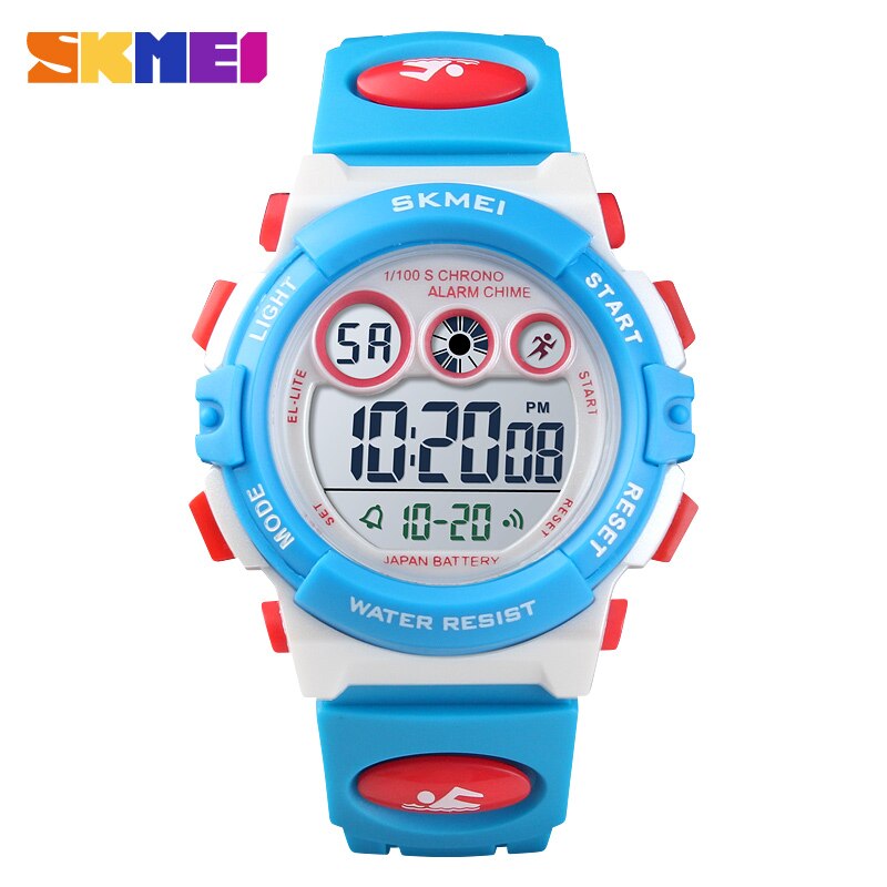 SKMEI Sport Kinderen Horloge Stopwatch Chronograaf Elektronische Horloges Kids Horloge Luxe Waterdicht Wekker: white blue