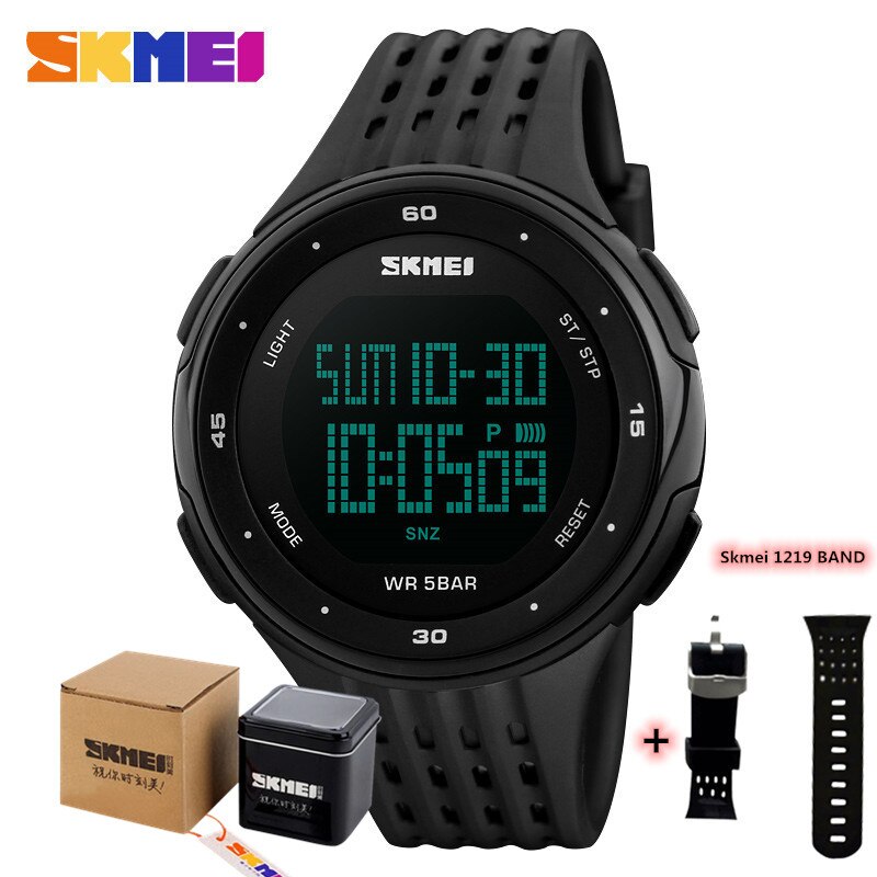 Skmei 1219 Mannen Digitale Horloge Led Display Waterdichte Mannelijke Horloges Chronograaf Kalender Alarm Sport Horloges Relogio Masculino: 1 with strap box