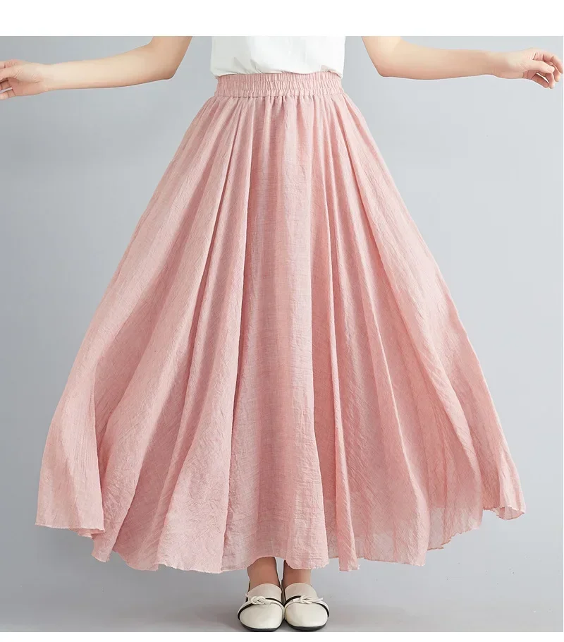 Clothes Women Clothing Skirts Vintage Y2k Streetwear Bohemian Cotton Linen Casual Vestido De Festa Long Skirt: L / Dark Grey