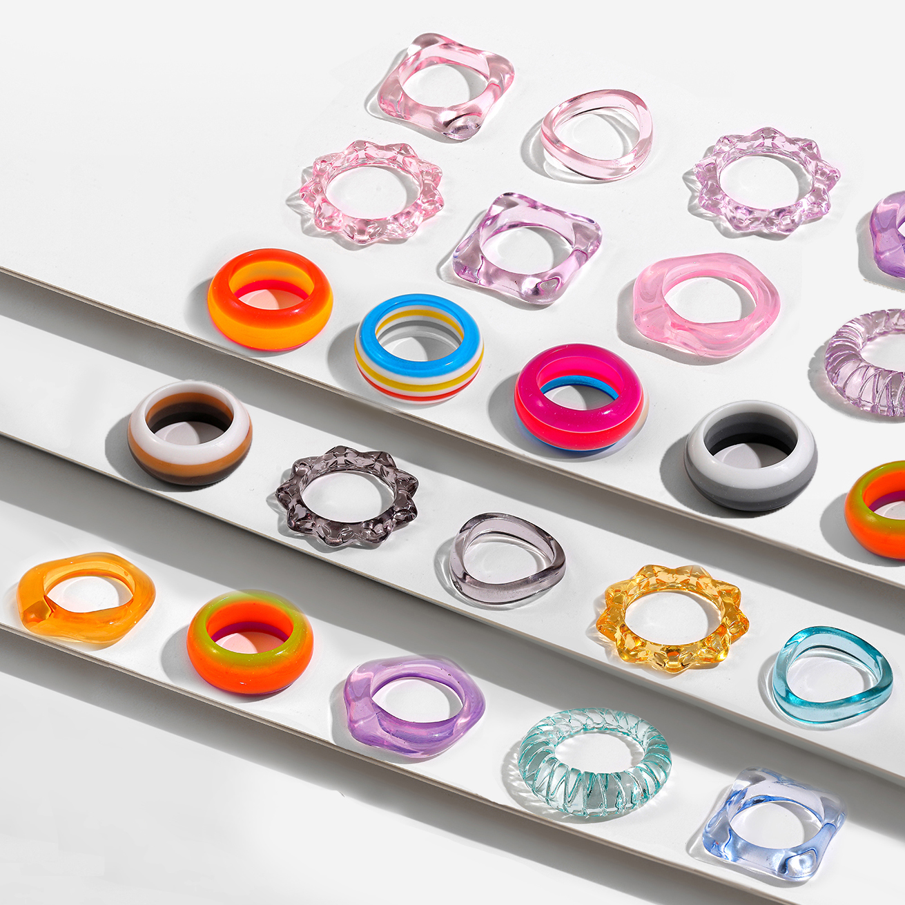 conjunto de anillos de resina acrílica transparente Multicolor geométrico para mujer, anillo de dedo apilable redondo de arcoíris a la , joyería de
