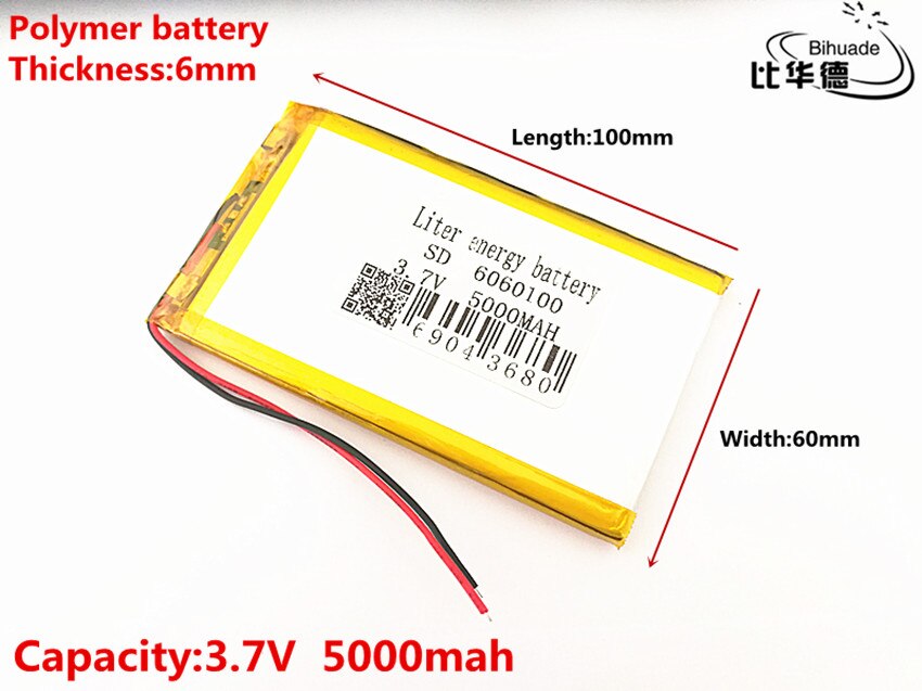 3.7 V 5000 mAh 6060100 Lithium Polymeer LiPo Oplaadbare Batterij Voor PSP GPS DVD