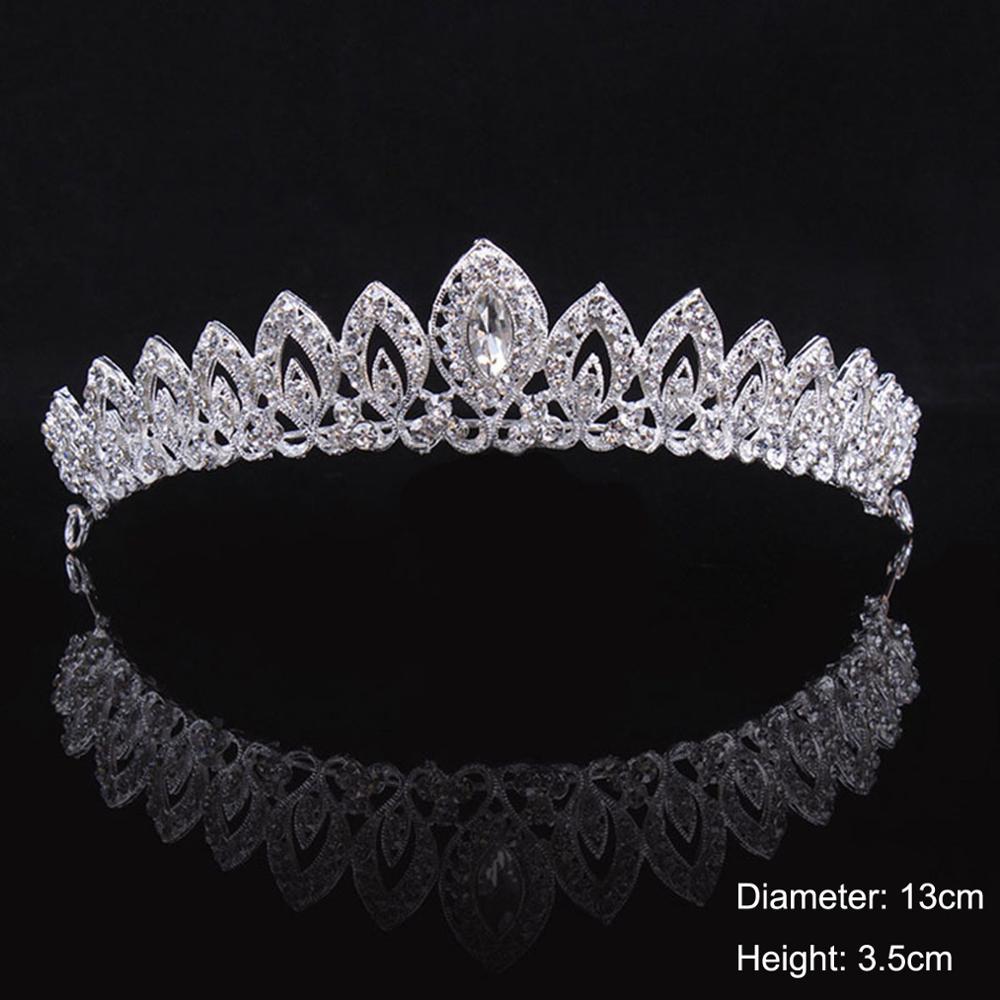 Guldfärgad kristall strass krona och tiara bröllop hårsmycken accessoarer för kvinnor brudtiaror huvudbonad flickor pannband: Rodiumpläterad