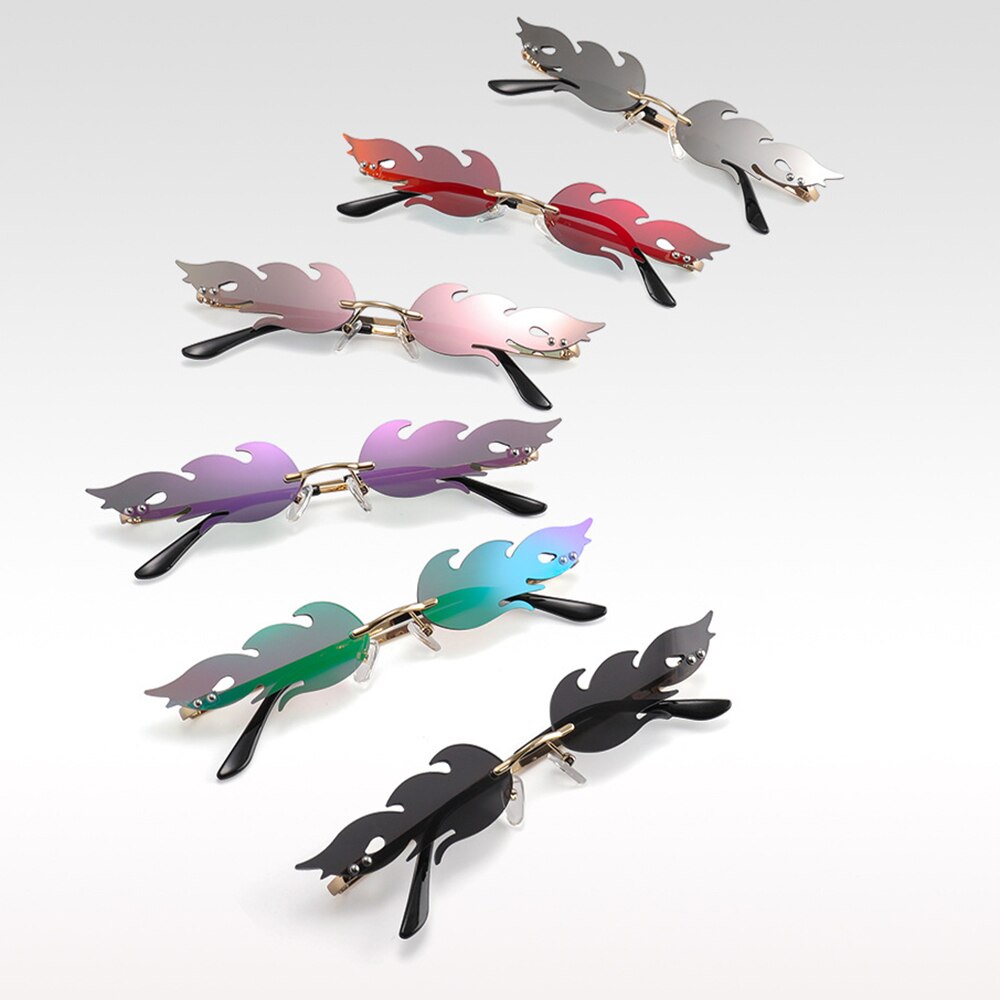 Gafas de sol KLASSNUM de lujo a la con llamas de fuego para mujer, gafas de sol con ondas sin montura, gafas de sol de Metal para mujer Vintage, gafas de espejo UV400