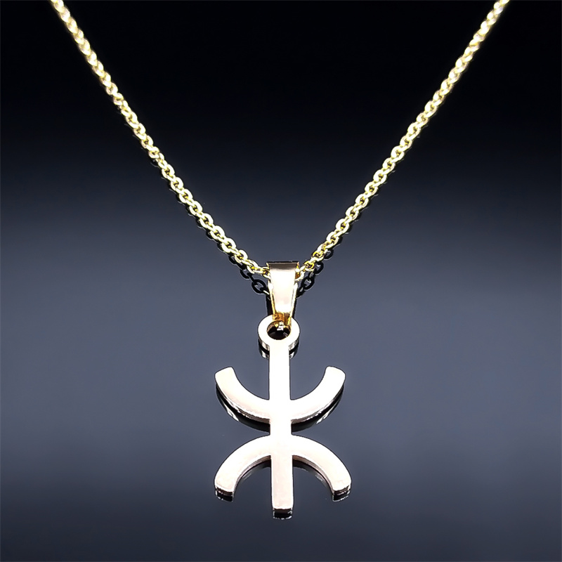 Afrika berber symbol vedhæng halskæde rustfrit stål guld farve amazing ⵣ bogstav etnisk amulet stil kæde halskæder smykker
