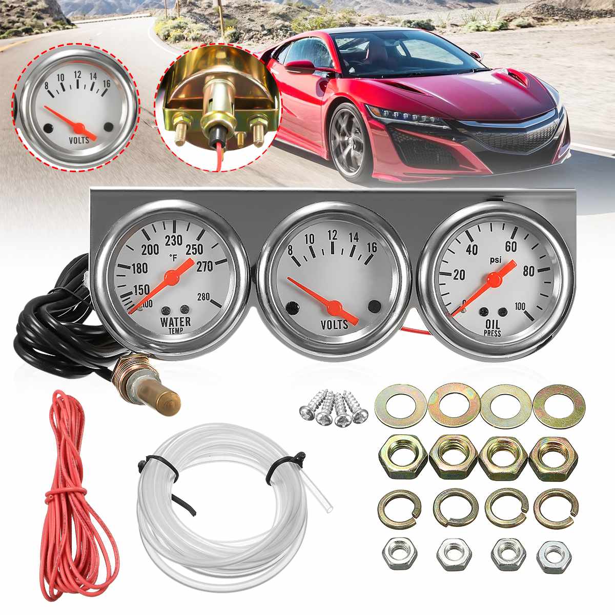 Car Meter Ritten Universal 2'' 52mm 3 In 1 Car Gauge Voltage Water ... – Grandado