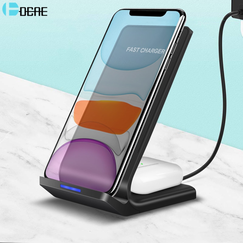 Dcae 2 In 1 Qi Fast Charger Stand Voor Airpods Pro 15W Draadloze Laadstation Voor Iphone 11 Xs xr X 8 Samsung S20 S10 S9 Knoppen