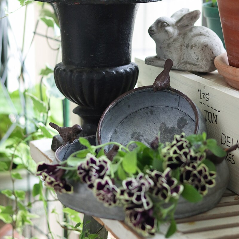 stack 2 pieces retro vintage galvanized zinc pot planter container