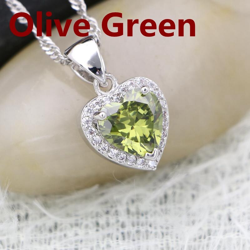 Hjerte vedhæng halskæde grøn cubic zirconia 925 sølv smykker til kvinder: Oliven grøn