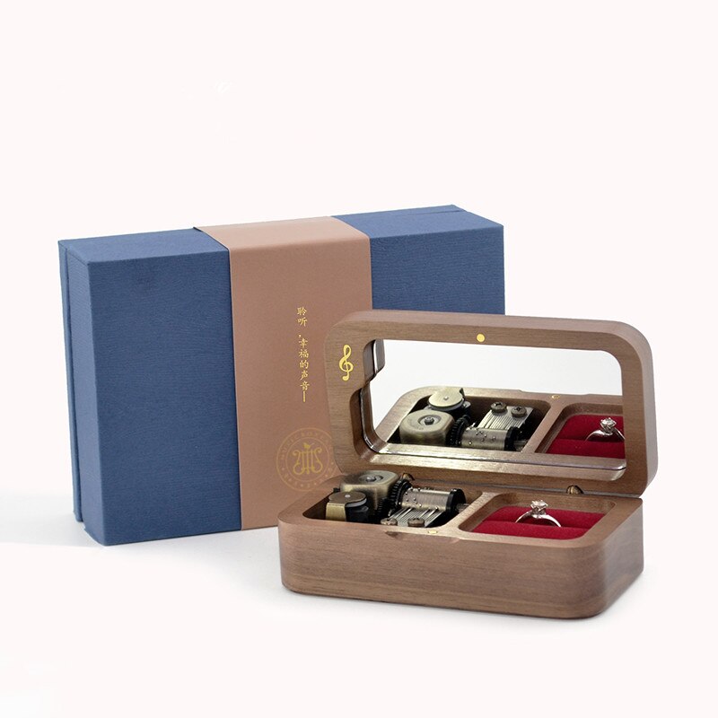 Massief houten muziek sieraden doos ring box praktische verjaardag presenteert Kerst voorstel verrassing romantiek Kasteel in de Hemel