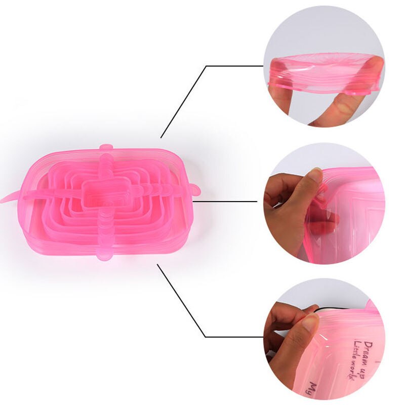 6pcs silicone lids Fresh cover zero waste food cover reusable bowl pot lid Stretch tops silicone adaptable cover for cans