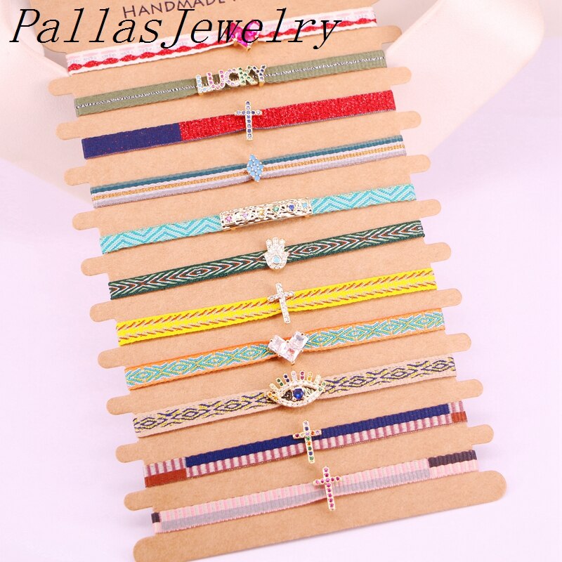 10 pièces tressé Cz Bracelets motif Bracelet pour femmes Pulseras Mujer bohème réglable tissé à la main corde Boho bijoux