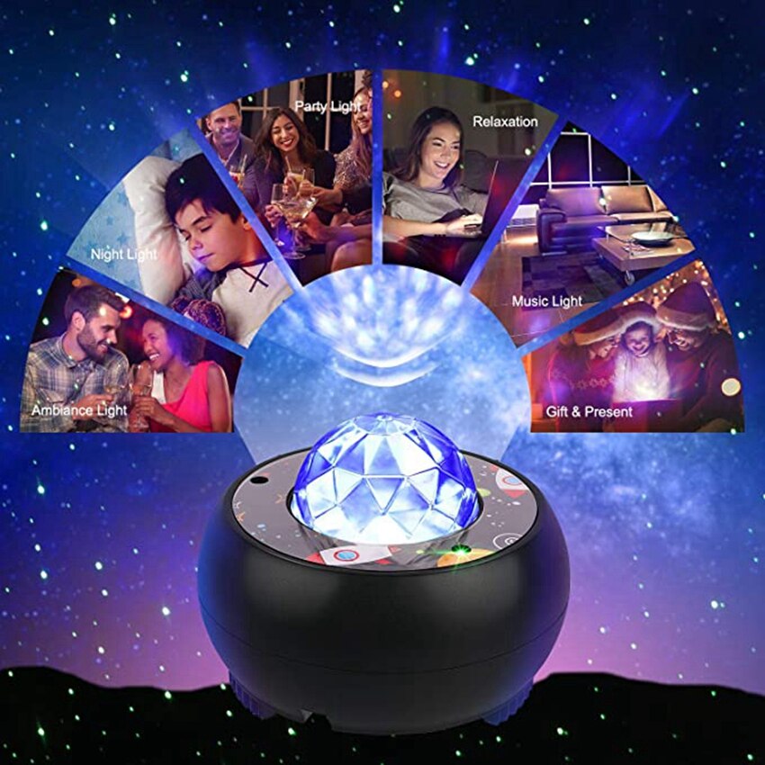 Colorful Starry Projector Light Sky Galaxy Bluetooth USB Voice Control Music Player Star LED Night Romantic Projection Lamp