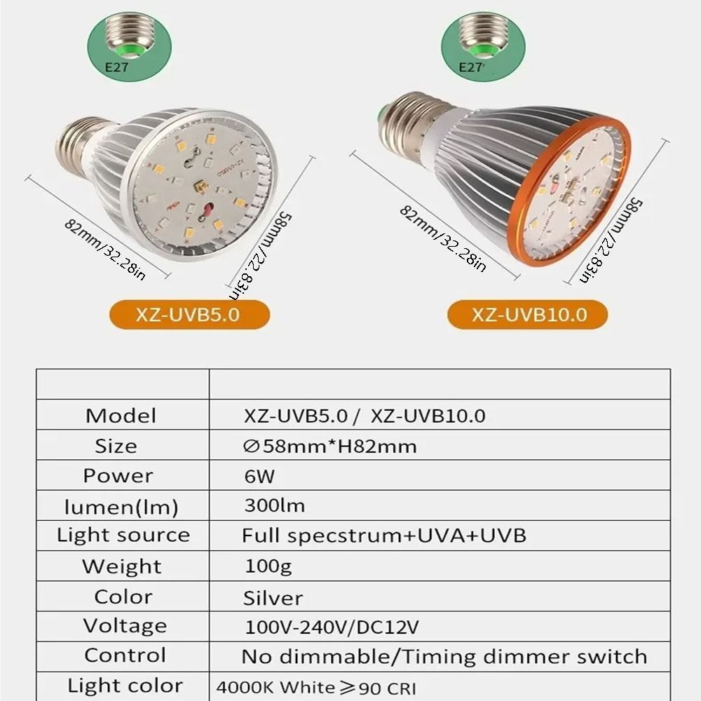 Bombilla LED para reptiles UVA UVB E27, lámpara de terrario de espectro completo 5,0/10,0 iluminación, bombilla de calefacción para mascotas pequeñas, terapia de visión nocturna