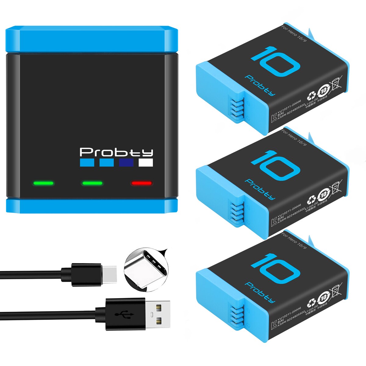 Voor Gopro 10 9 Batterij 3 Manier Smart Opladen Case 1850Mah Batterij Opbergdoos Voor Go Pro Hero 9 10 Accessoires: 3BatteryWithCharger