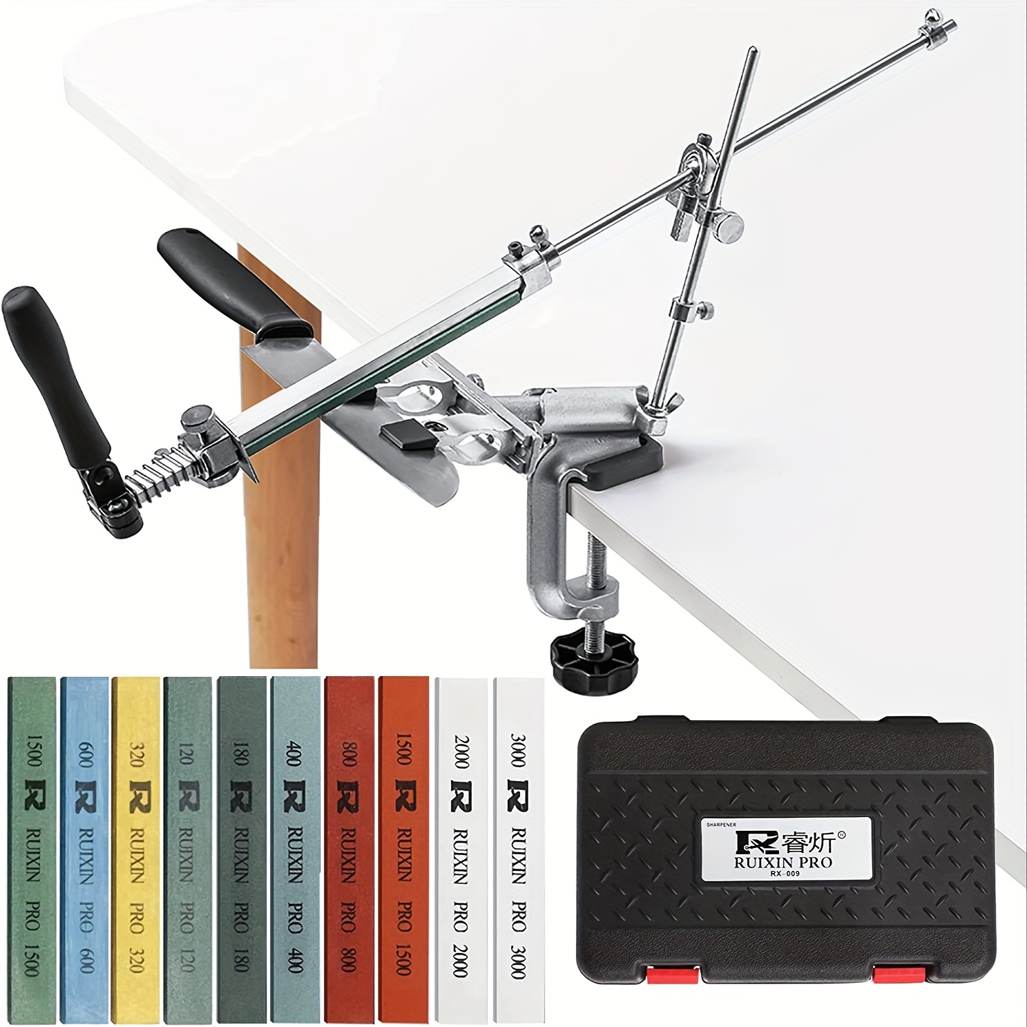 Professionele Apex messenslijpset, RuiXin Pro Rx009 slijpsysteemset met slijpsteen, Chef's Choice: green