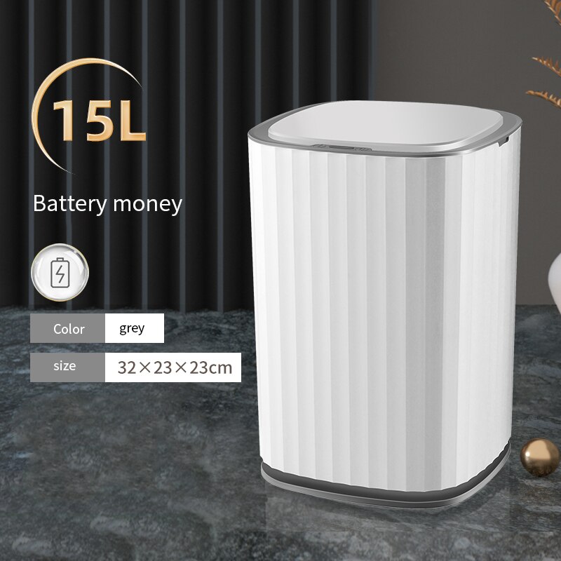 Smart Sensor Prullenbak Thuis Elektronische Automatische Prullenbak Badkamer Wc Waterdicht Smalle Vuilnis Vuilnisbak Keuken Grote: Battery grey 15L