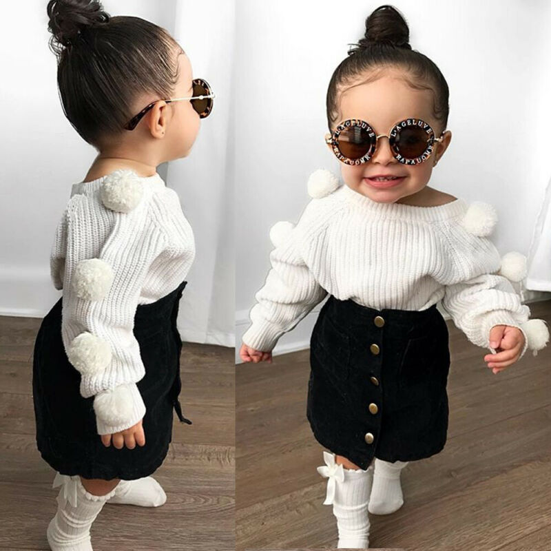 Herfst Kids Baby Meisje Kleding Lange Mouw Pompom Sweatshirts + Rok Casual 2 STUKS past Student Meisjes Kleding Sets