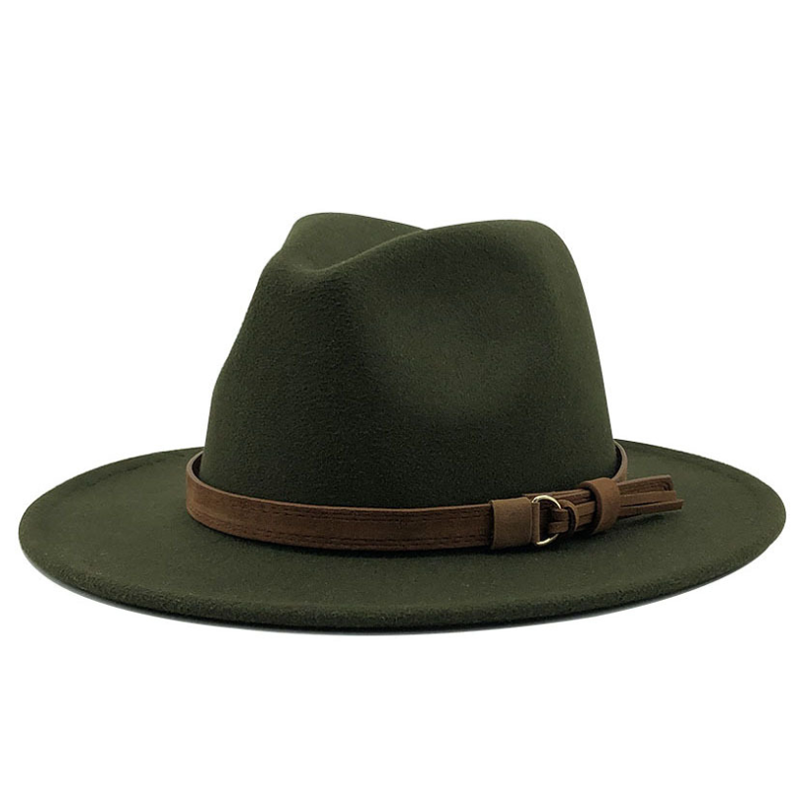 Ullfilt jazz fedora hattar bältesspänne dekor kvinnor unisex bred rand panama party trilby cowboy keps: 2