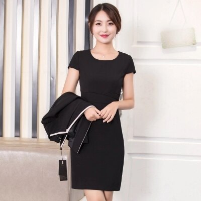 Women Autumn And Winter Blazer Dress Suits Short Sleeve Blazer and Short Sleeve Dress Career Office Suit