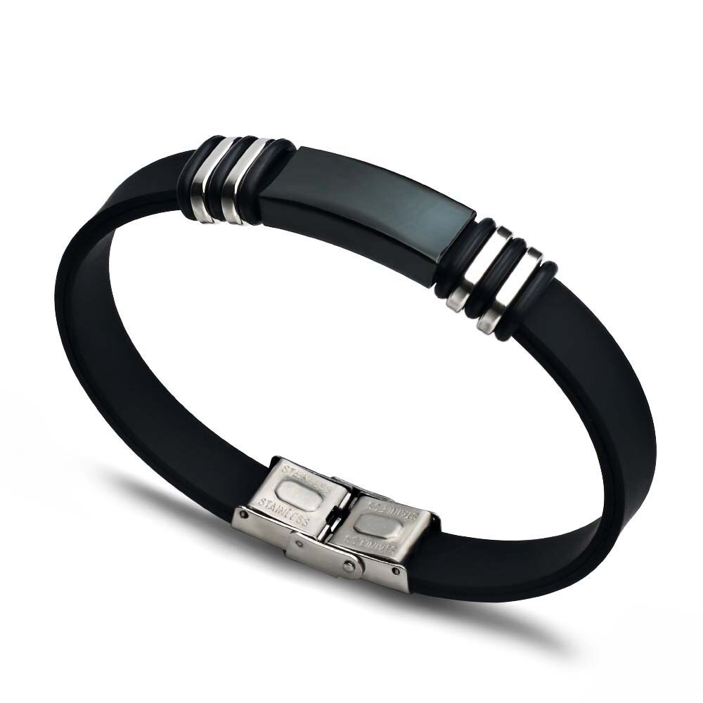 Bracelet noir en cuir pour hommes, en acier inoxydable, en caoutchouc, bijoux pour Couple, de nouvel an,