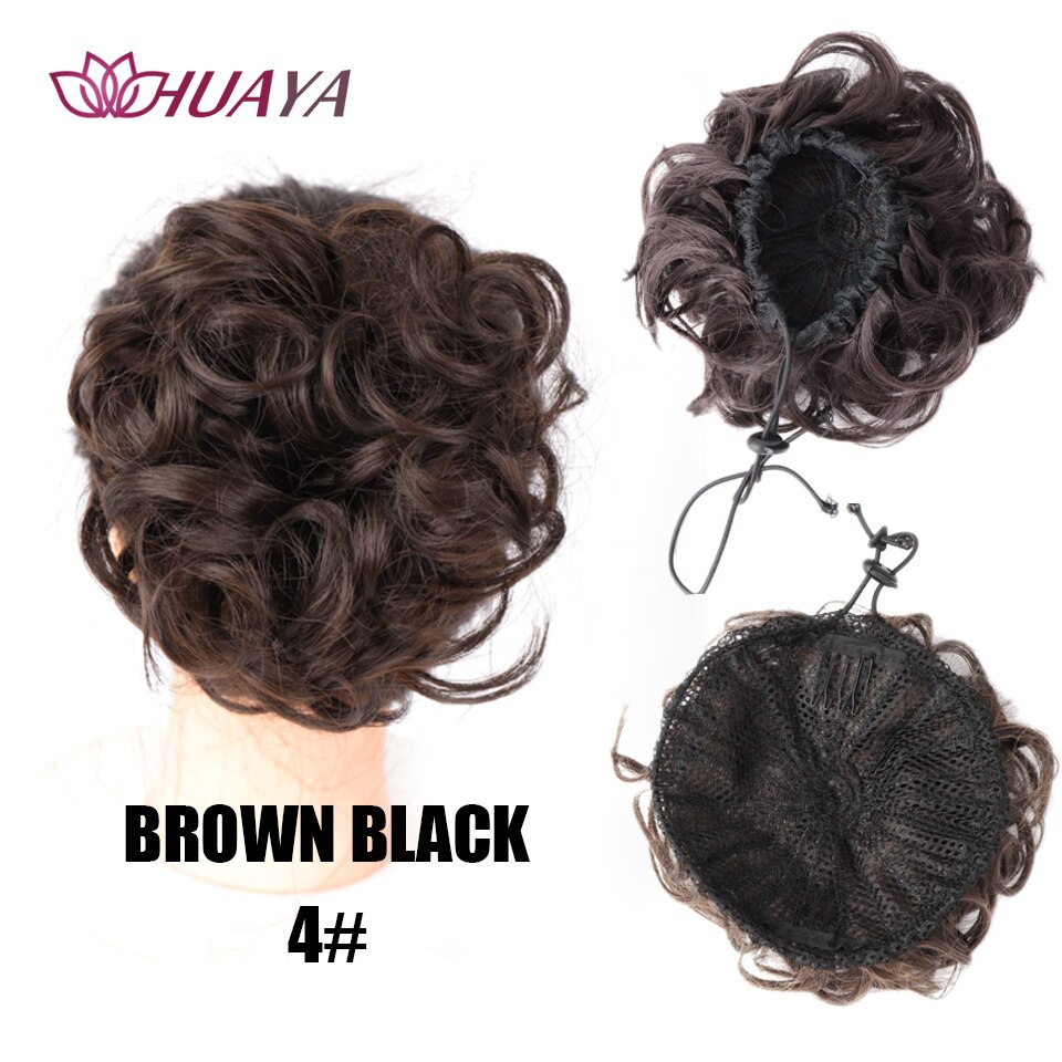 HUAYA Synthetic Short Wavy Chignon for Women 2 Plastic Comb Clip in Hair Extensions Elastic Rubber Band Bun Hair Accessories: 589-4
