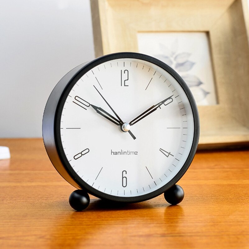 Analog Alarm Clock, 4 Inch Super Silent Non Ticking Small Clock with Night Light, Battery Operated, Simply