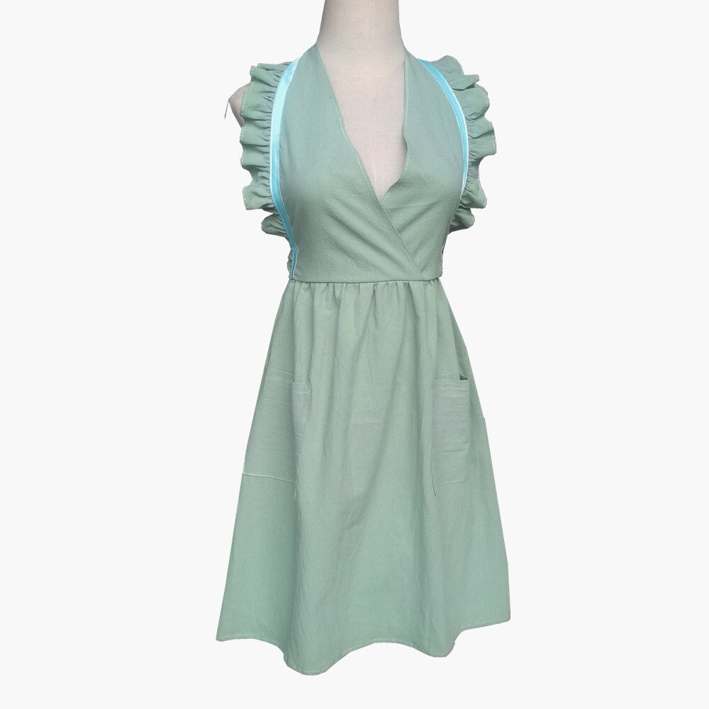 Neue Gewaschen Baumwolle Leinen Küche Schürze Für Kochen Backen Blume Einkaufen Rüschen Arbeit Sauber Schürze für Frau Uniform Dame Kleid