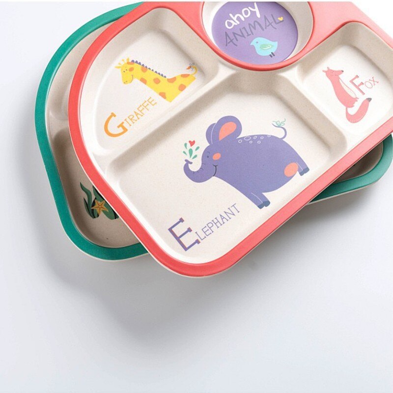 Baby Dishes Set Eco-friendly Bamboo Fiber Dinnerware Cute Cartoon Animal Bowl Tableware for Toddlers Boy Girl WXY010