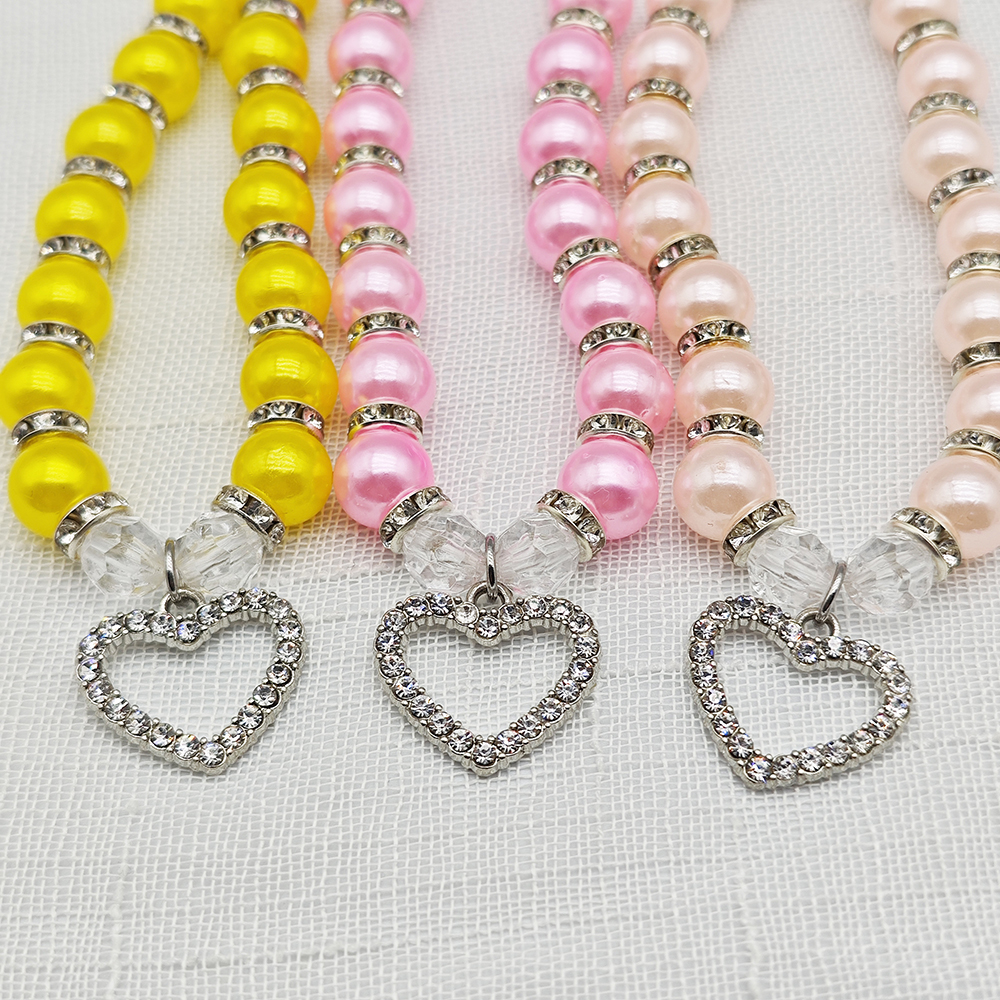 collier de perles pour animaux de compagnie mignon avec pendentif en strass en forme de coeur collier de chien de chat réglable bijoux pour petits animaux de compagnie 8 couleurs