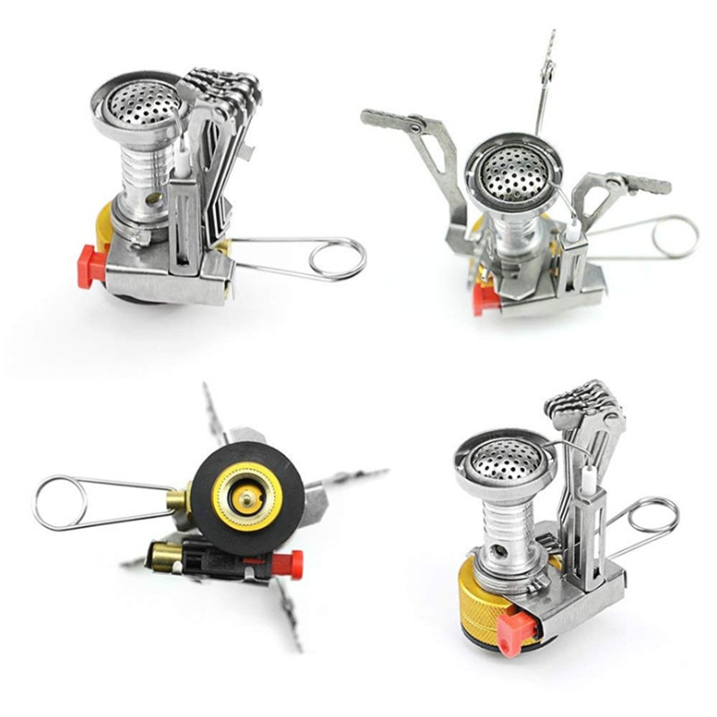 Portable Mini Gas Camping Stove Outdoor Burn-er Compact Foldable Furnace for Hiking Fishing Cooking Picnic BBQ Stove Accessories