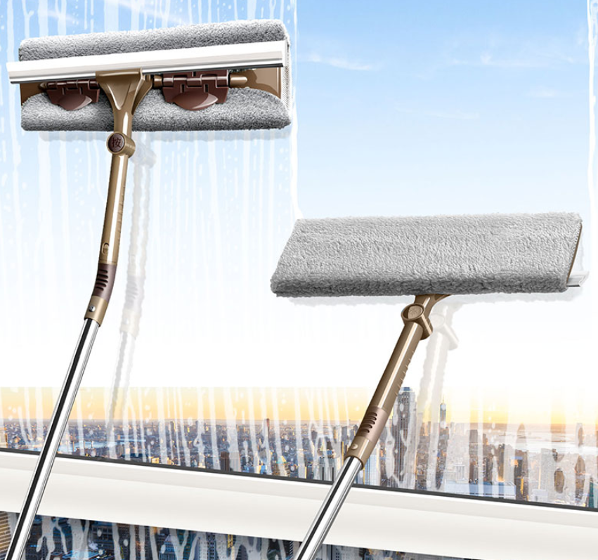 Glas Reinigung Werkzeug doppelseitige Teleskop Stange Fenster Reiniger Mopp Rakel Wischer Lange Griff Rotierenden Kopf Pinsel